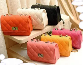 Back to College Fashion new handbags High quality PU leather Women bag Candy-colored sweet girl lattice Shoulder bag Lock Stereotypes Female bag