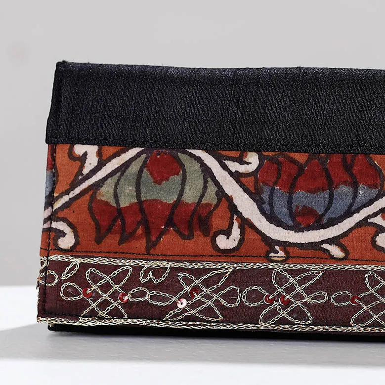 Black - Handpainted Kalamkari Ghicha Silk Clutch