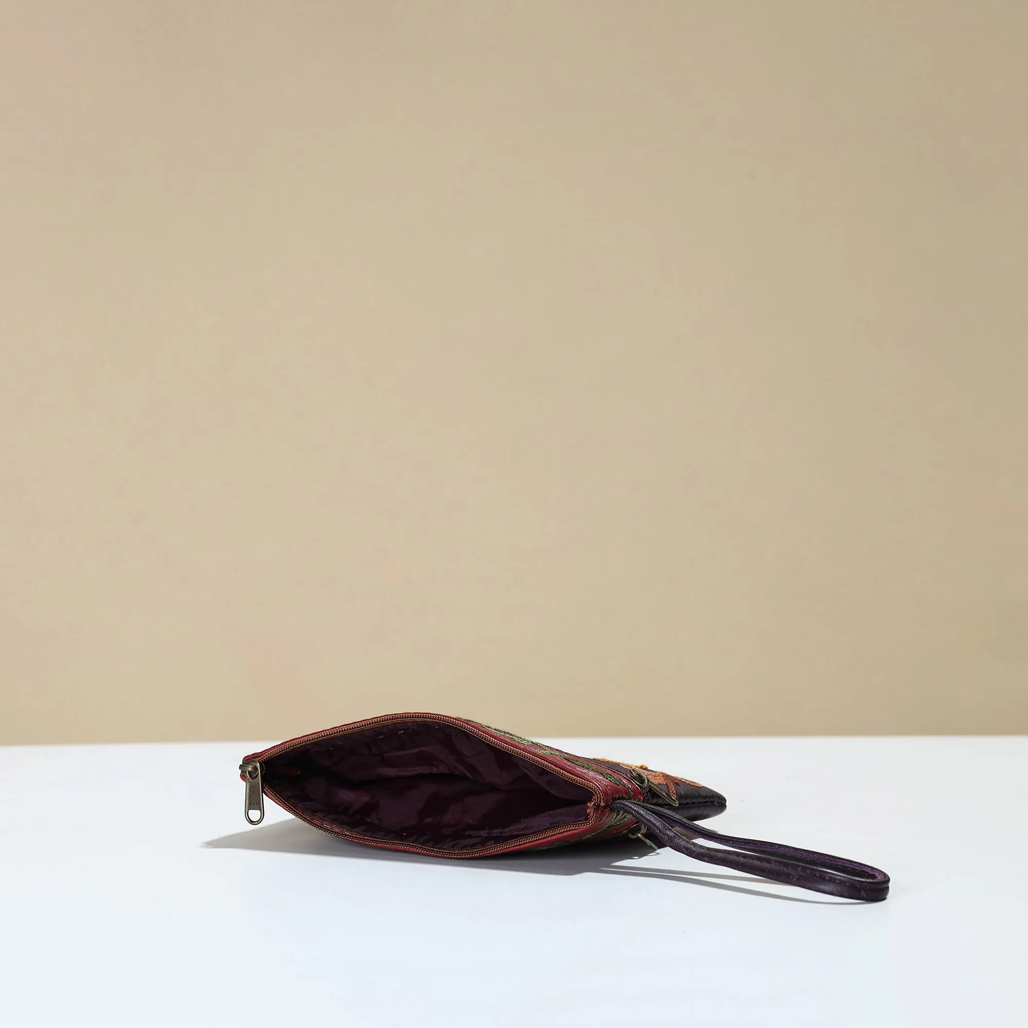 Black - Kashmiri Crewel Hand Embroidery Leather Clutch 11