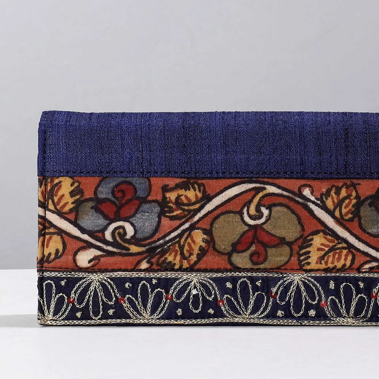 Blue - Handpainted Kalamkari Natural Dyed Ghicha Silk Clutch