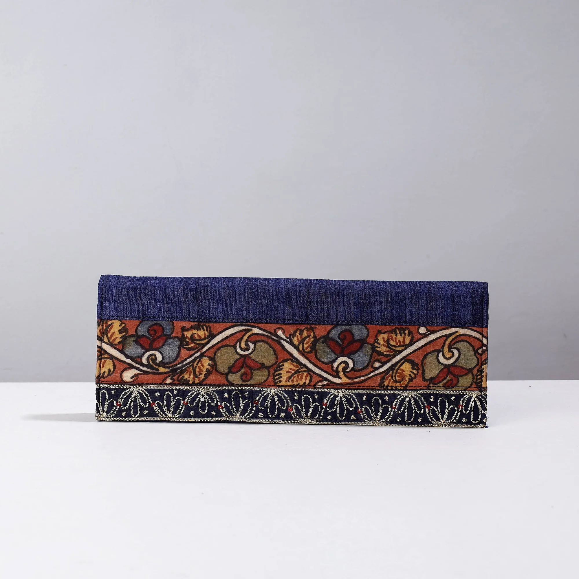 Blue - Handpainted Kalamkari Natural Dyed Ghicha Silk Clutch