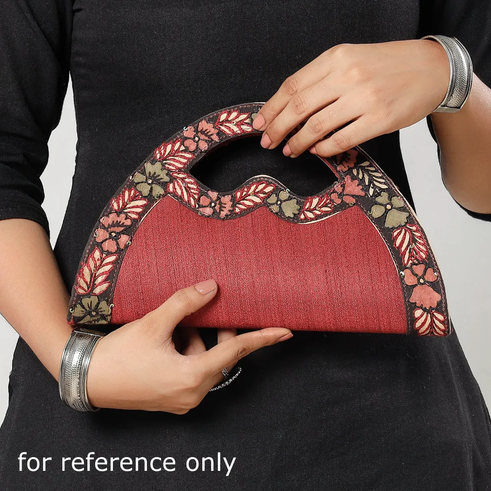 Blue - Handpainted Kalamkari Natural Dyed Ghicha Silk Hand Clutch Bag