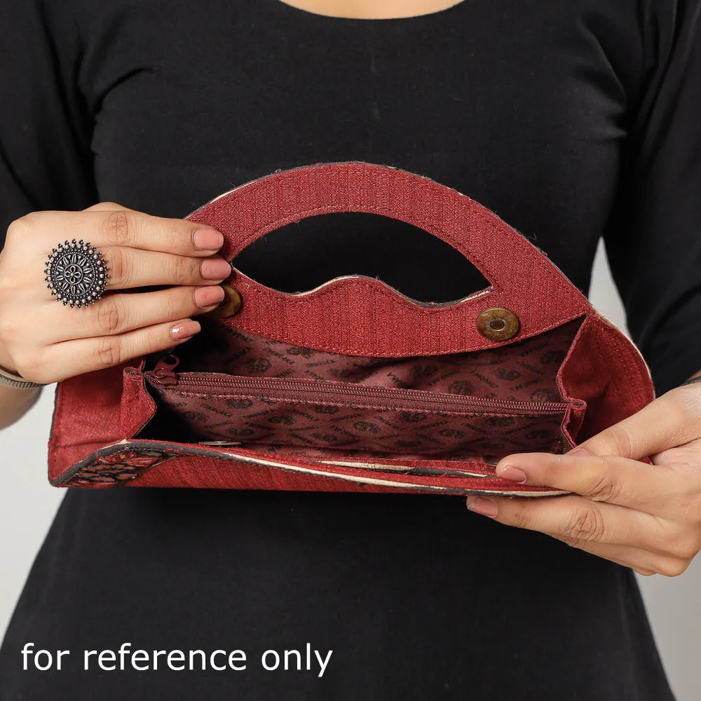 Blue - Handpainted Kalamkari Natural Dyed Ghicha Silk Hand Clutch Bag