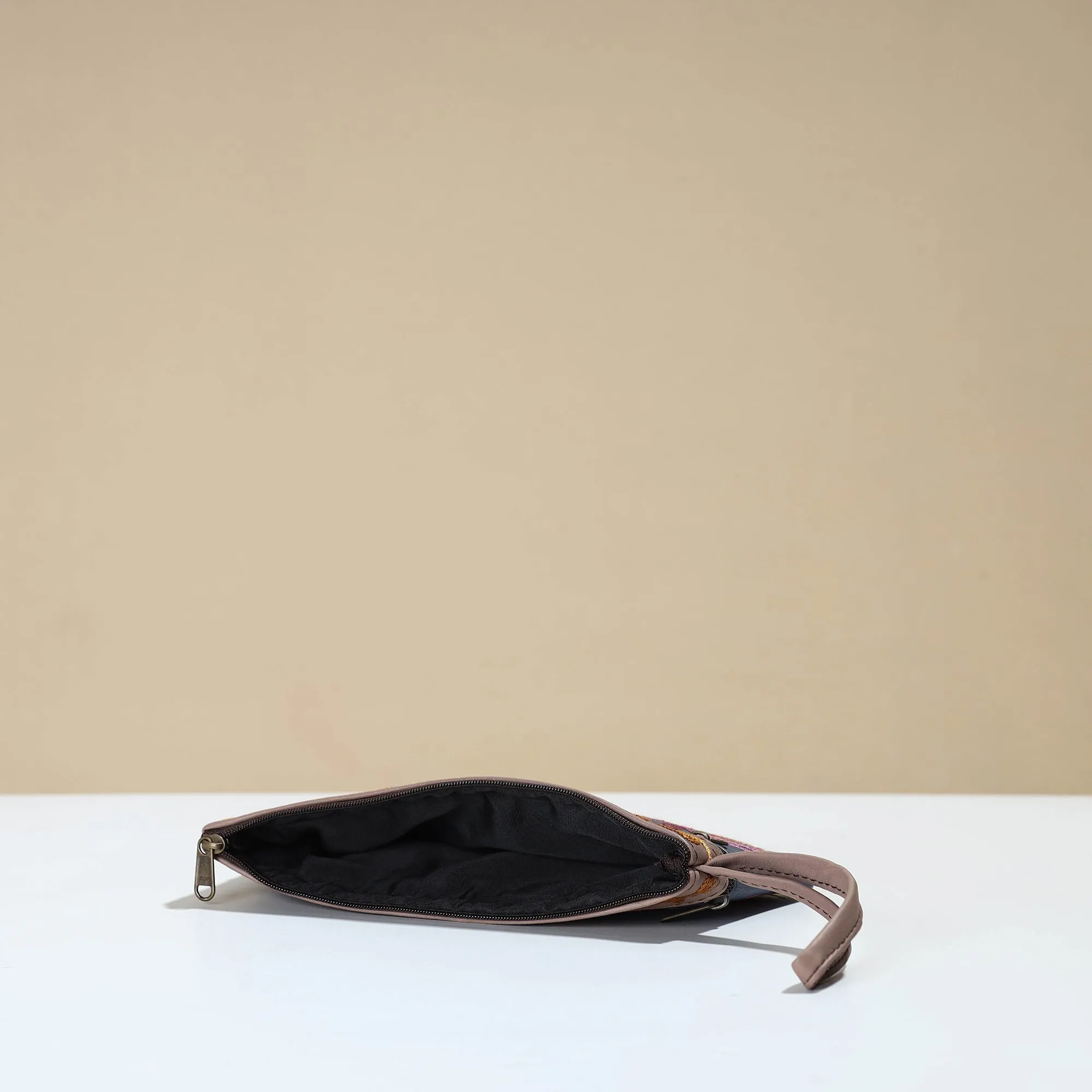 Blue - Kashmiri Crewel Hand Embroidery Leather Clutch 15