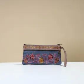 Blue - Kashmiri Crewel Hand Embroidery Leather Clutch 15