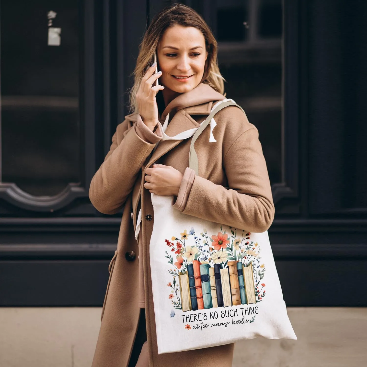Booktrovert Library Tote, Book Lover Gifts for Women, Gifts for Readers Librarians, Reusable Grocery Bags Shopping Bags