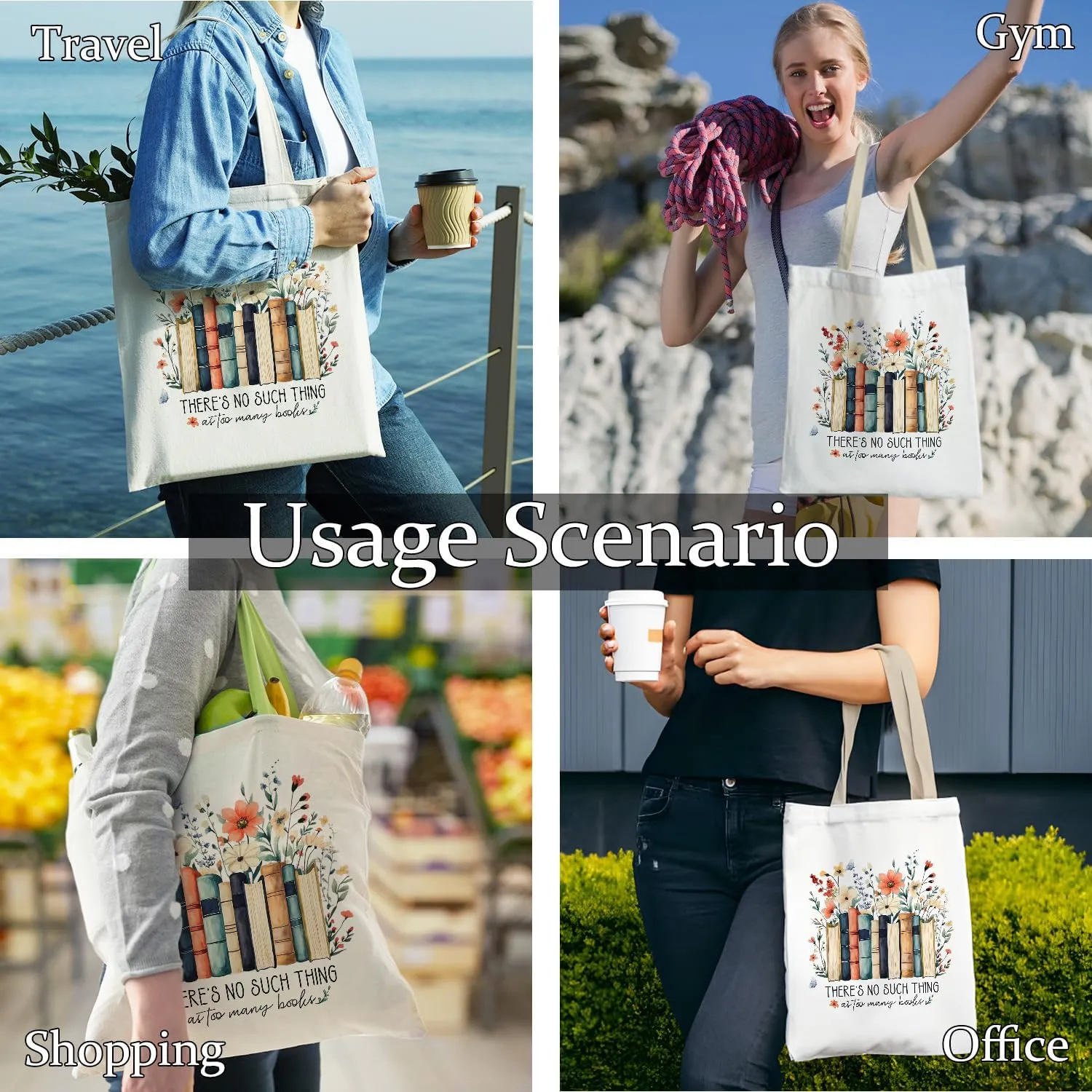 Booktrovert Library Tote, Book Lover Gifts for Women, Gifts for Readers Librarians, Reusable Grocery Bags Shopping Bags