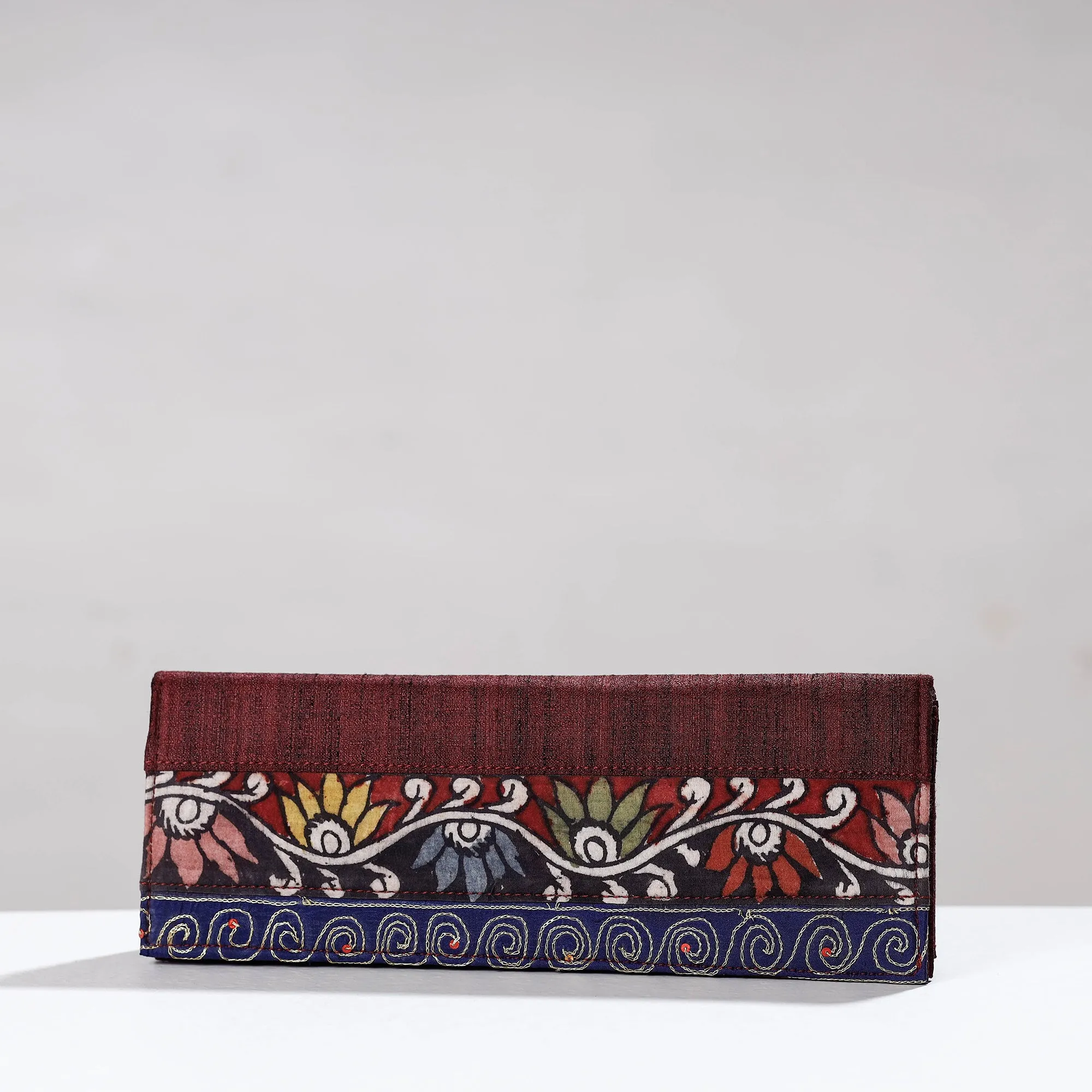 Brown - Handpainted Kalamkari Ghicha Silk Clutch