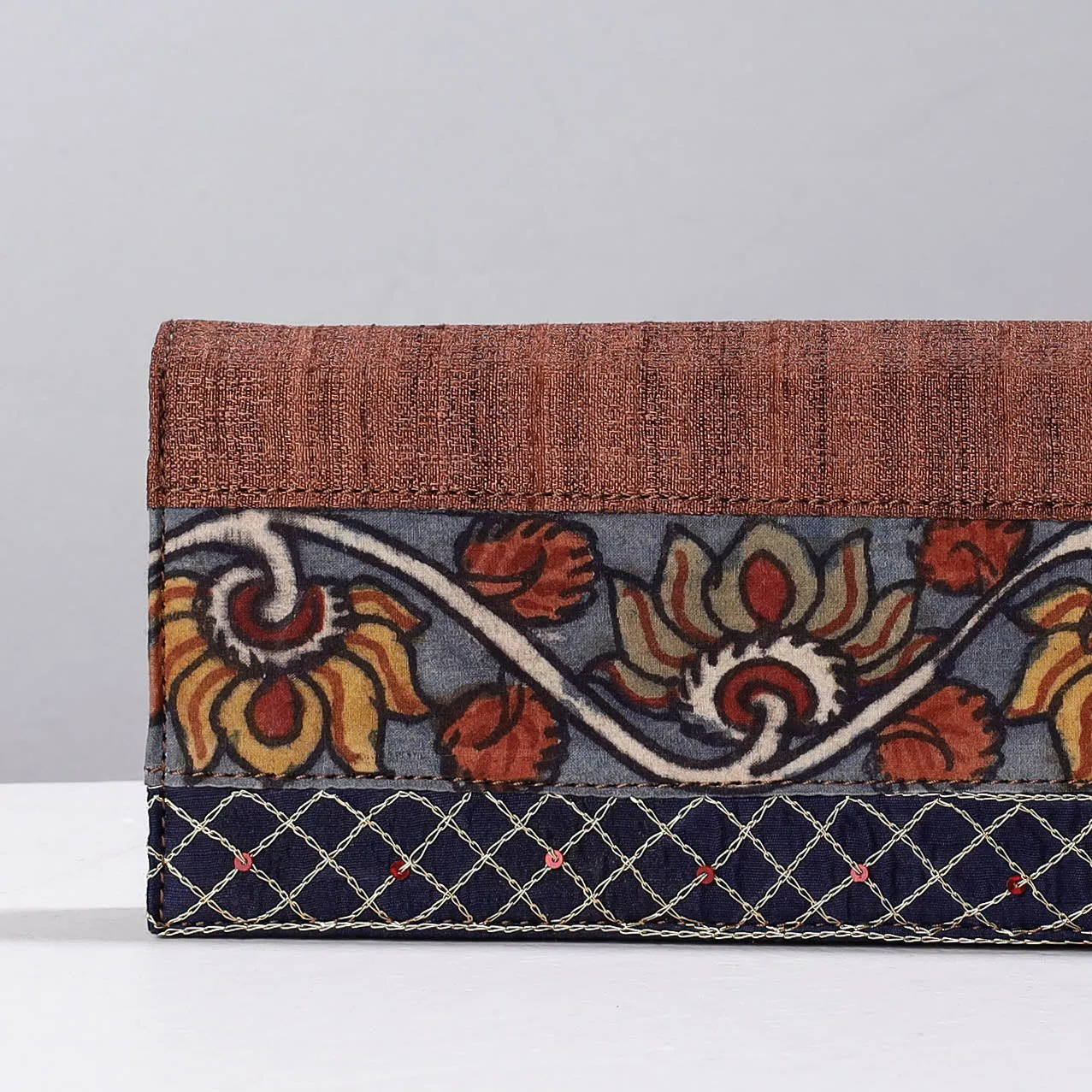Brown - Handpainted Kalamkari Natural Dyed Ghicha Silk Clutch