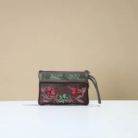 Brown - Kashmiri Crewel Hand Embroidery Leather Clutch 13