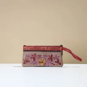 Brown - Kashmiri Crewel Hand Embroidery Leather Clutch 18