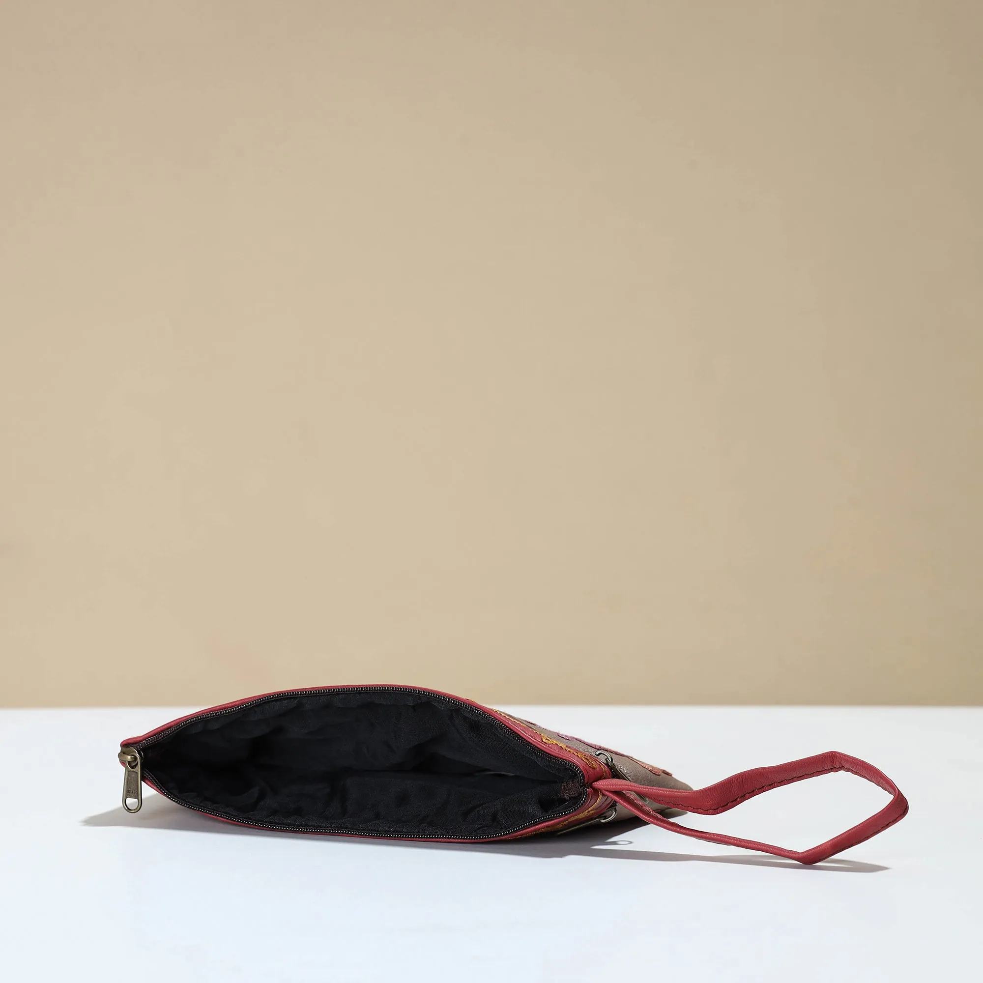 Brown - Kashmiri Crewel Hand Embroidery Leather Clutch 18