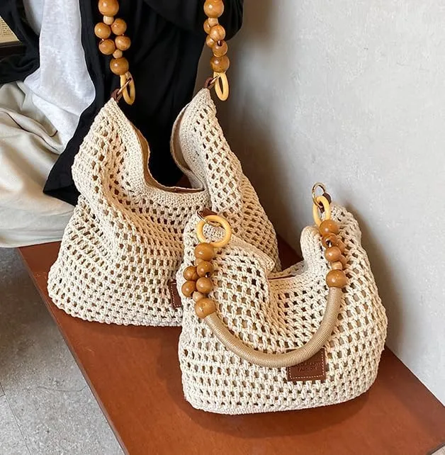 Casual Tote Bags for Women Beach Bag Woven Shoulder Handbag Ladies Cross-body Purses Commuter Travel Satchels 2025