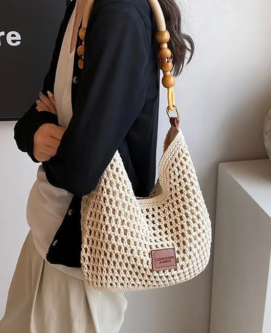 Casual Tote Bags for Women Beach Bag Woven Shoulder Handbag Ladies Cross-body Purses Commuter Travel Satchels 2025