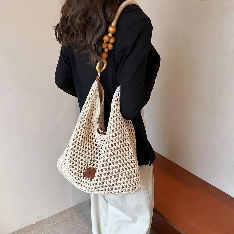 Casual Tote Bags for Women Beach Bag Woven Shoulder Handbag Ladies Cross-body Purses Commuter Travel Satchels 2025