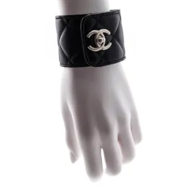 Chanel Black Leather CC Turn-Lock Cuff