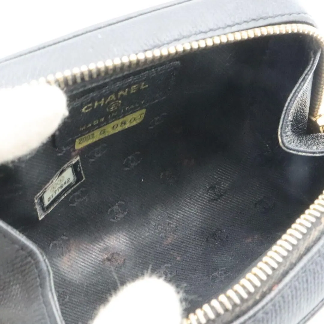 Chanel Coco Button Leather Black Pouch