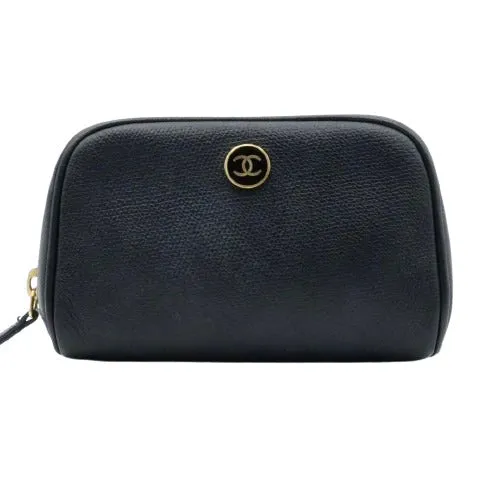 Chanel Coco Button Leather Black Pouch