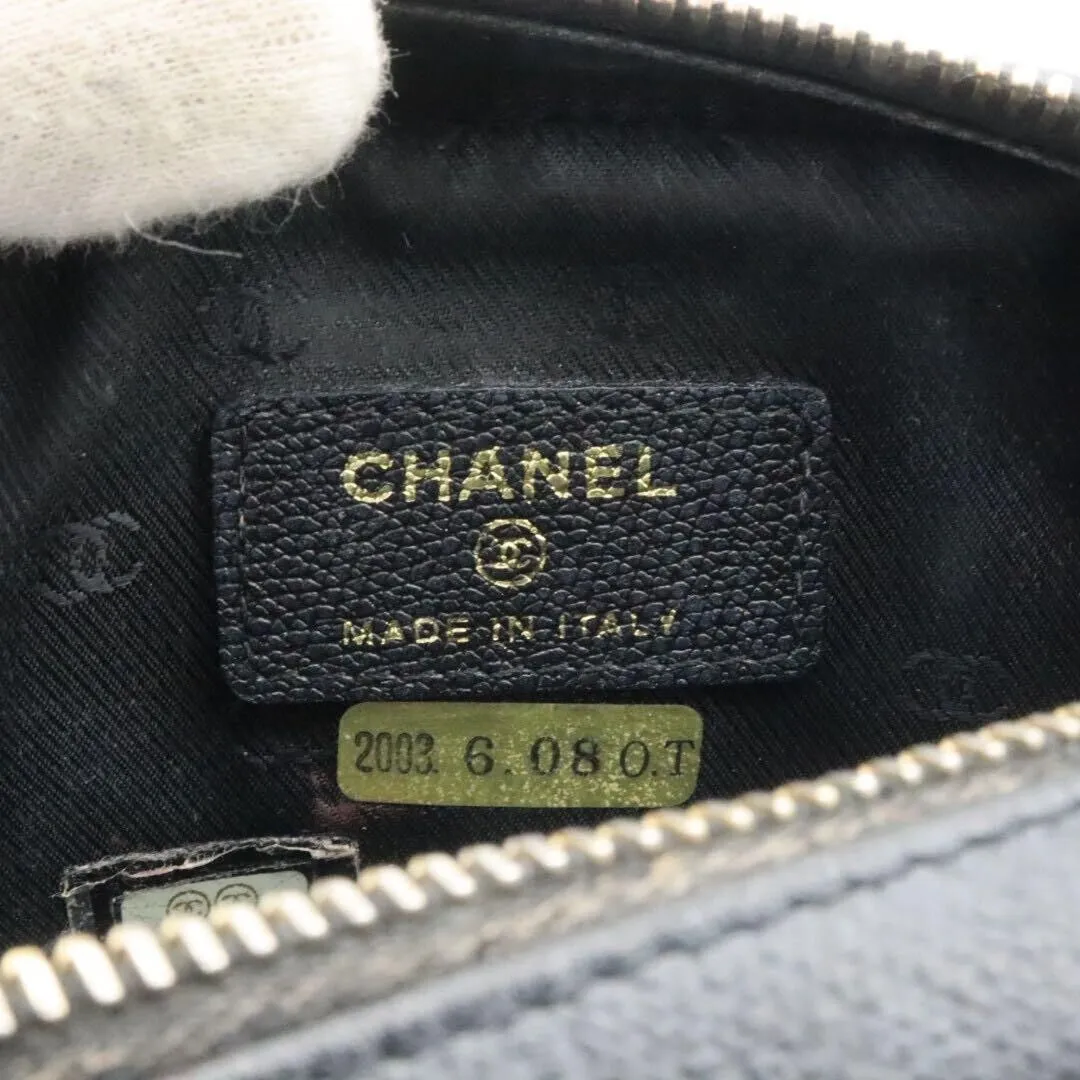 Chanel Coco Button Leather Black Pouch