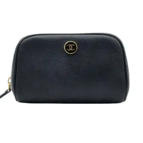 Chanel Coco Button Leather Black Pouch