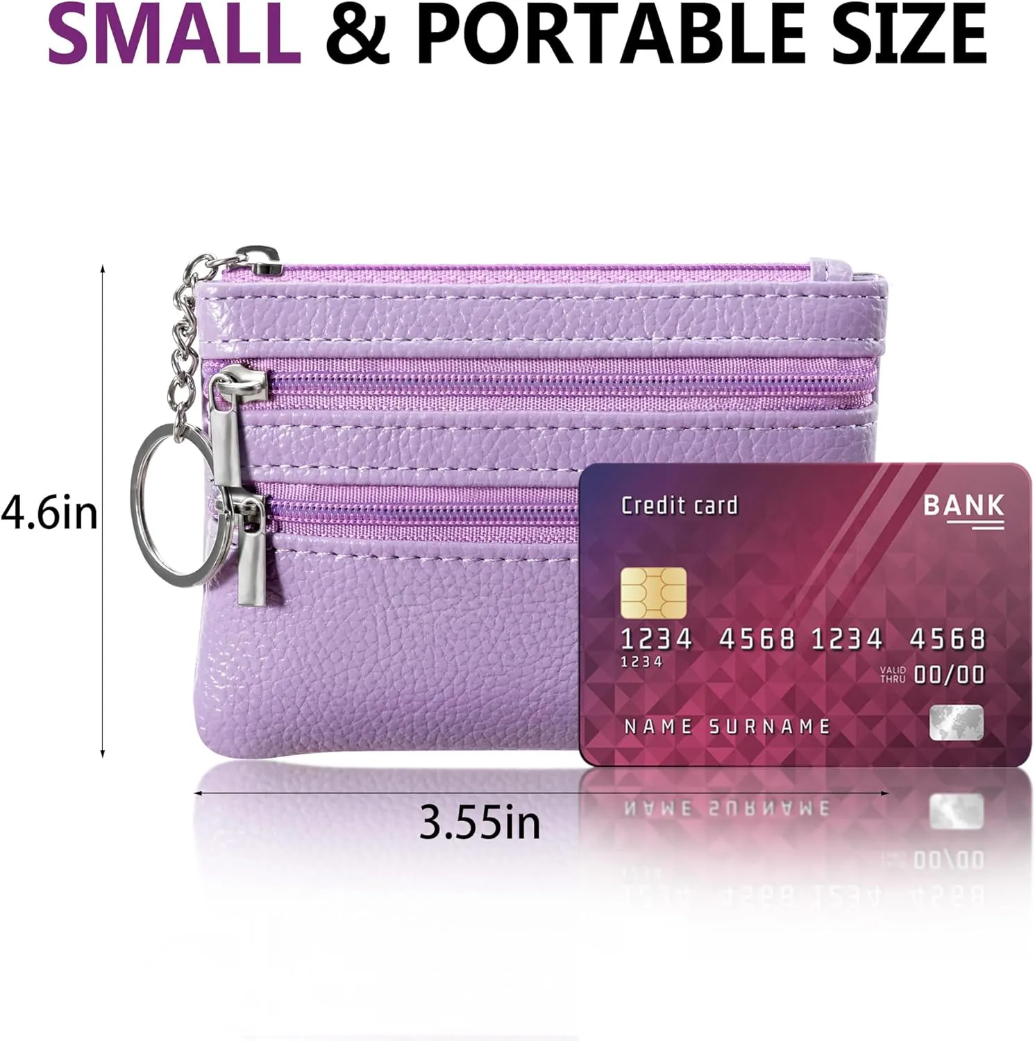 Chelmon 2 Pack Coin Purse Pouch Change Card Holder Wallet with Keychain for Women and Men (Black & Light Purple)