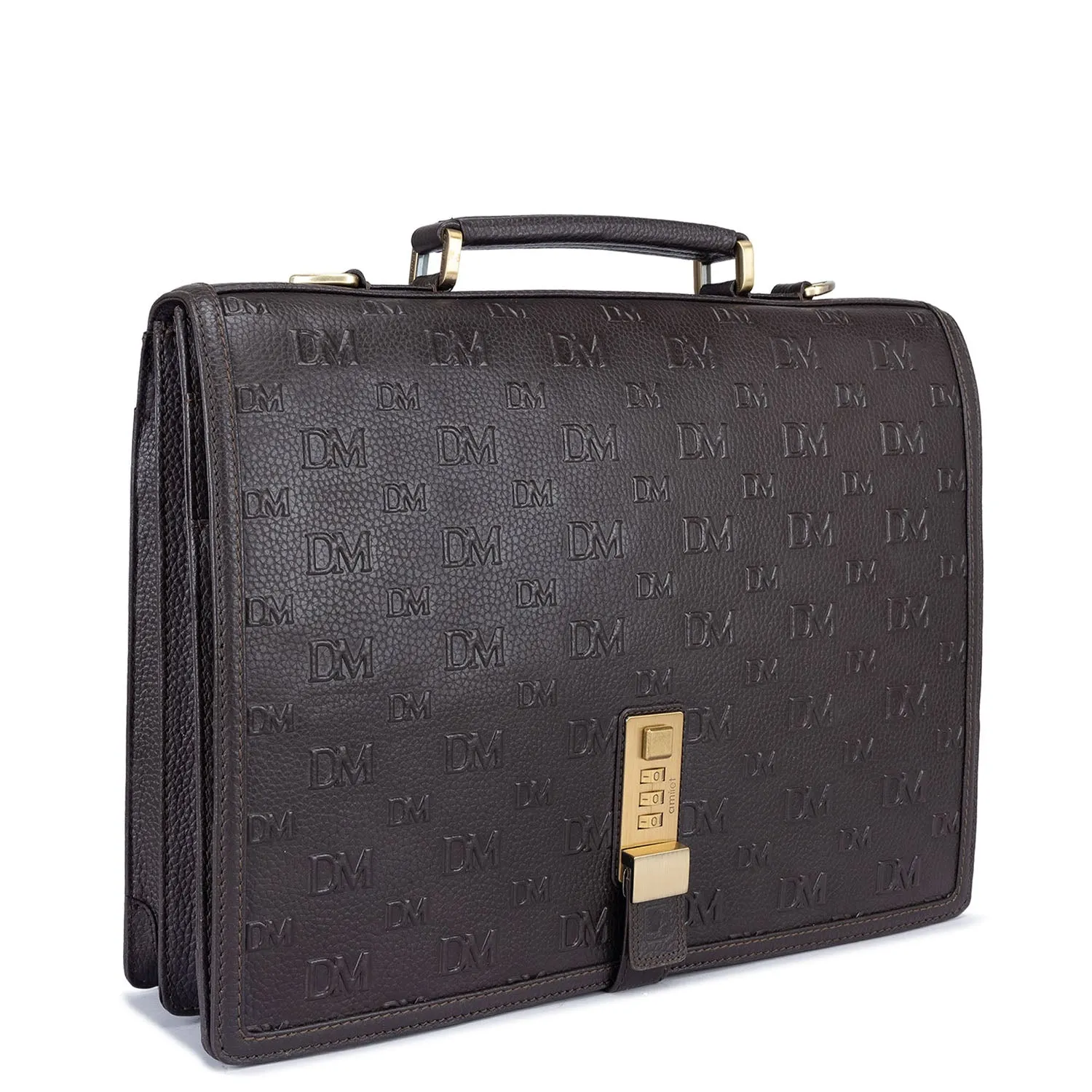 Chocolate Monogram Leather Portfolio