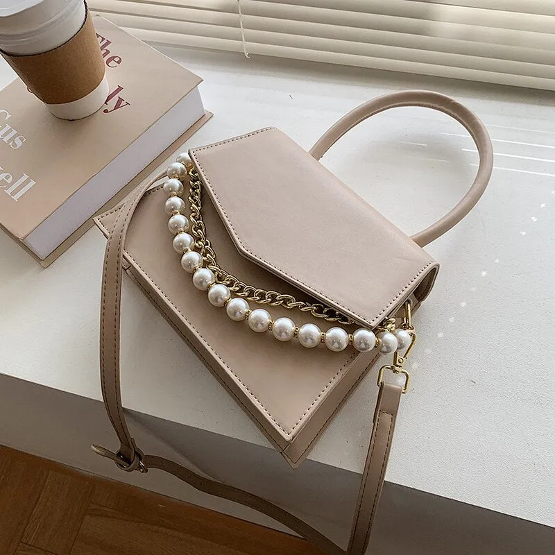 Christmas Gift Elegant Female Pearl Tote bag 2021 Fashion New Quality PU Leather Women's Designer Handbag Solid color Shoulder Messenger Bag
