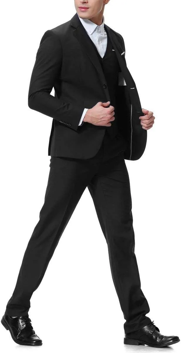 Cloudstyle Men's 3-Piece 2 Buttons Slim Fit Solid Color Jacket Smart Wedding Formal Suit