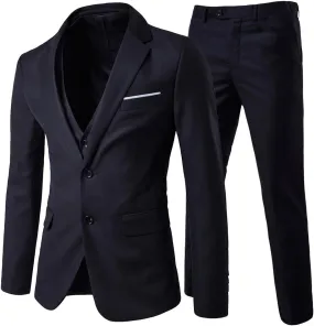 Cloudstyle Men's 3-Piece 2 Buttons Slim Fit Solid Color Jacket Smart Wedding Formal Suit