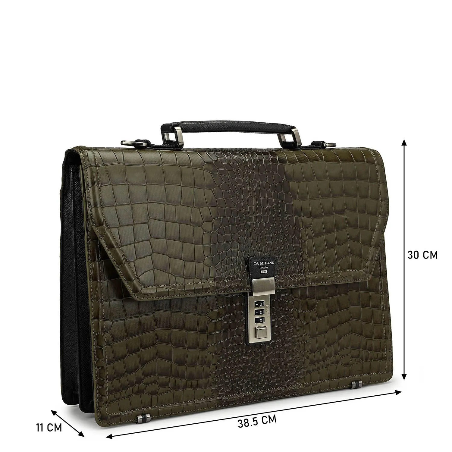 Croco Leather Portfolio - Military Green