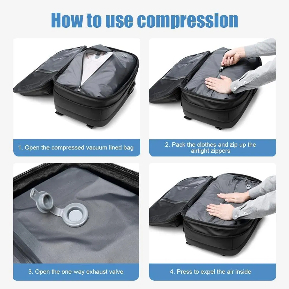 Expandable Large Capacity Backpack With Vacuum Compression,Waterproof Travel Vacuum Backpack Carry On Travel, Black