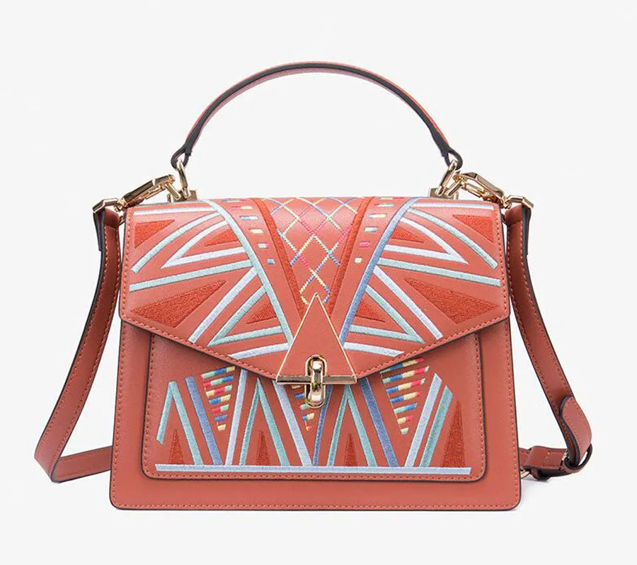 Genuine Leather Embroidered Handbag