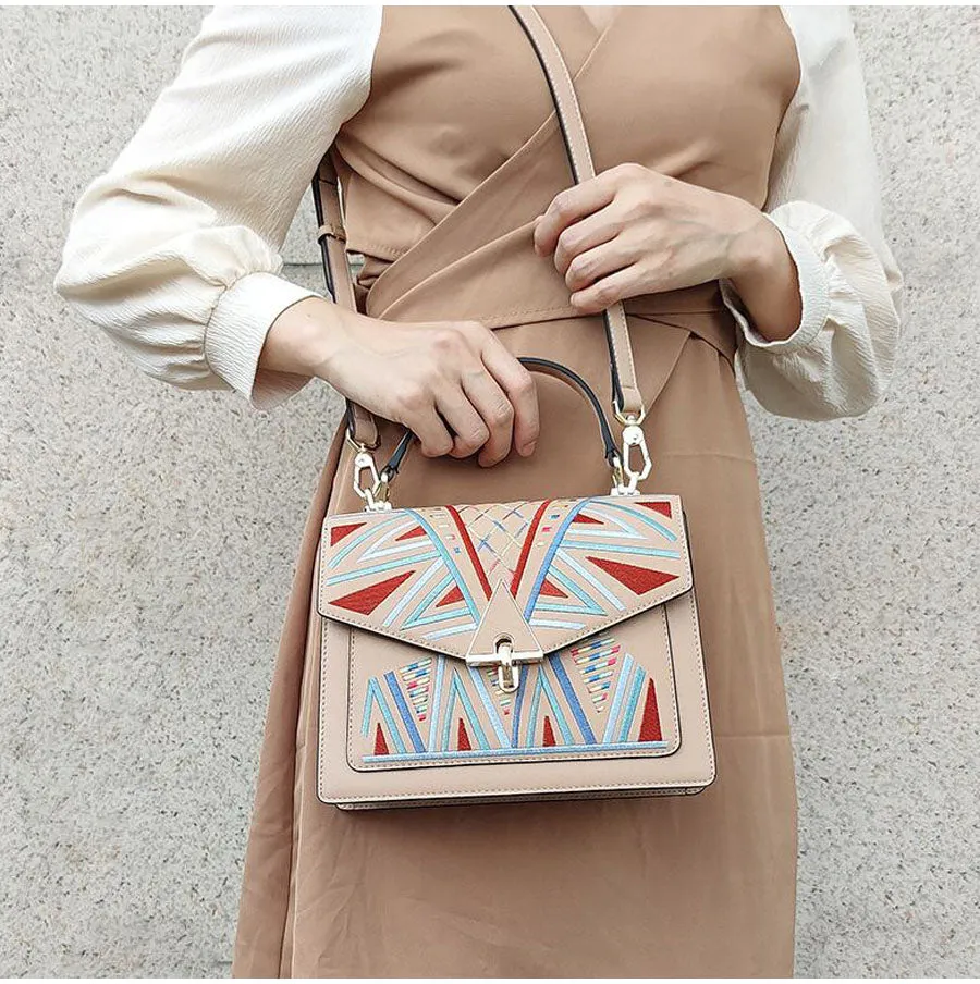 Genuine Leather Embroidered Handbag