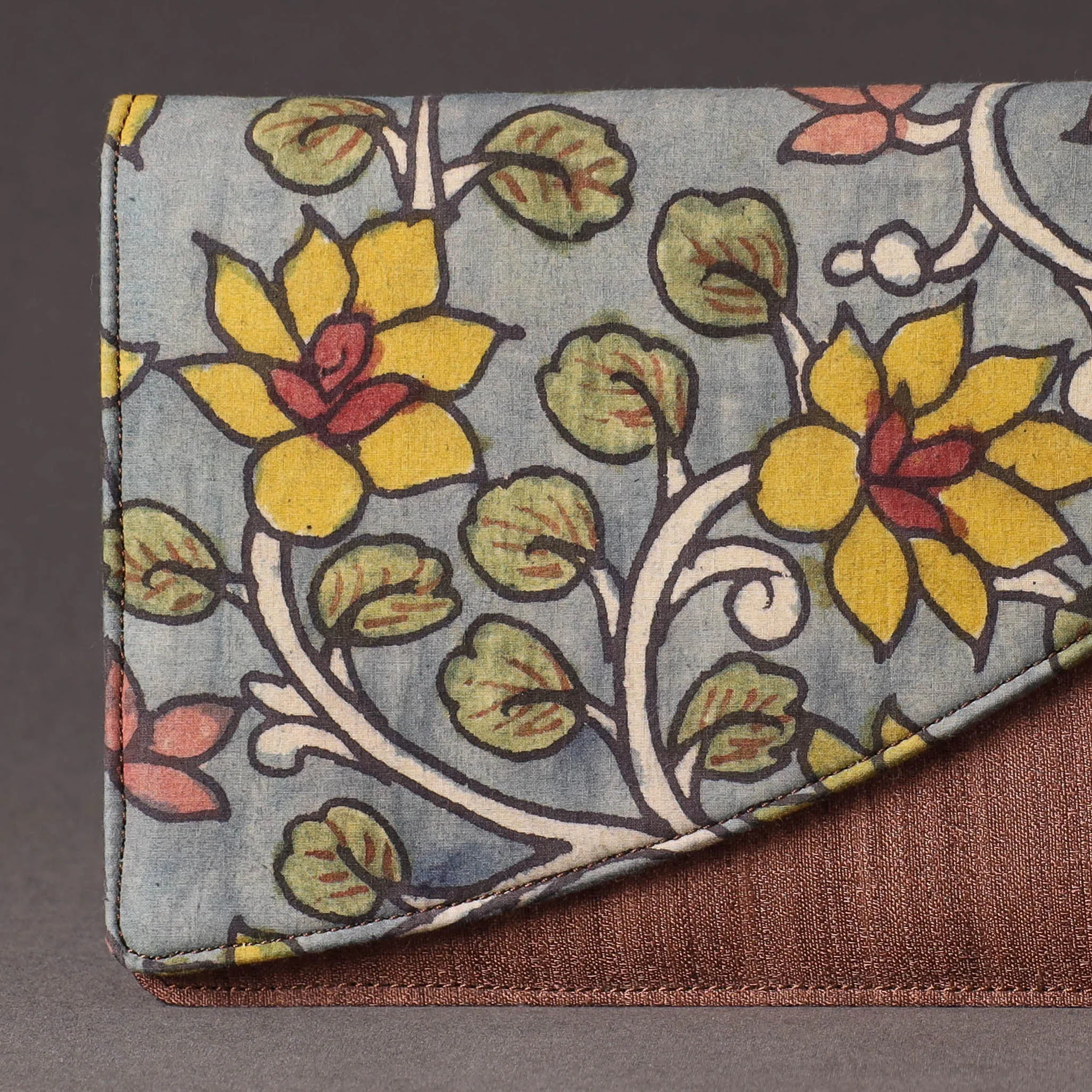 Grey - Handpainted Kalamkari Natural Dyed Ghicha Silk Clutch