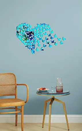 KC Decor Blue Mirror Acrylic Acrylic Heart Butterfly Wall Sticker self Adhesive for Home Decor (Mirror Acrylic )
