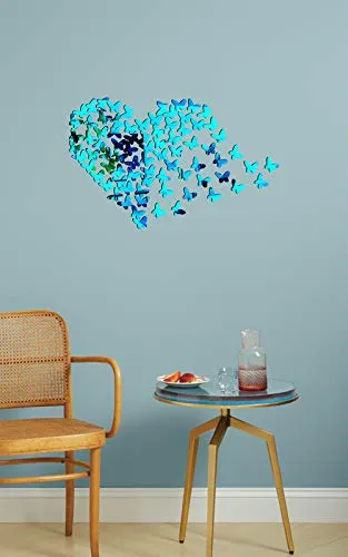 KC Decor Blue Mirror Acrylic Acrylic Heart Butterfly Wall Sticker self Adhesive for Home Decor (Mirror Acrylic )