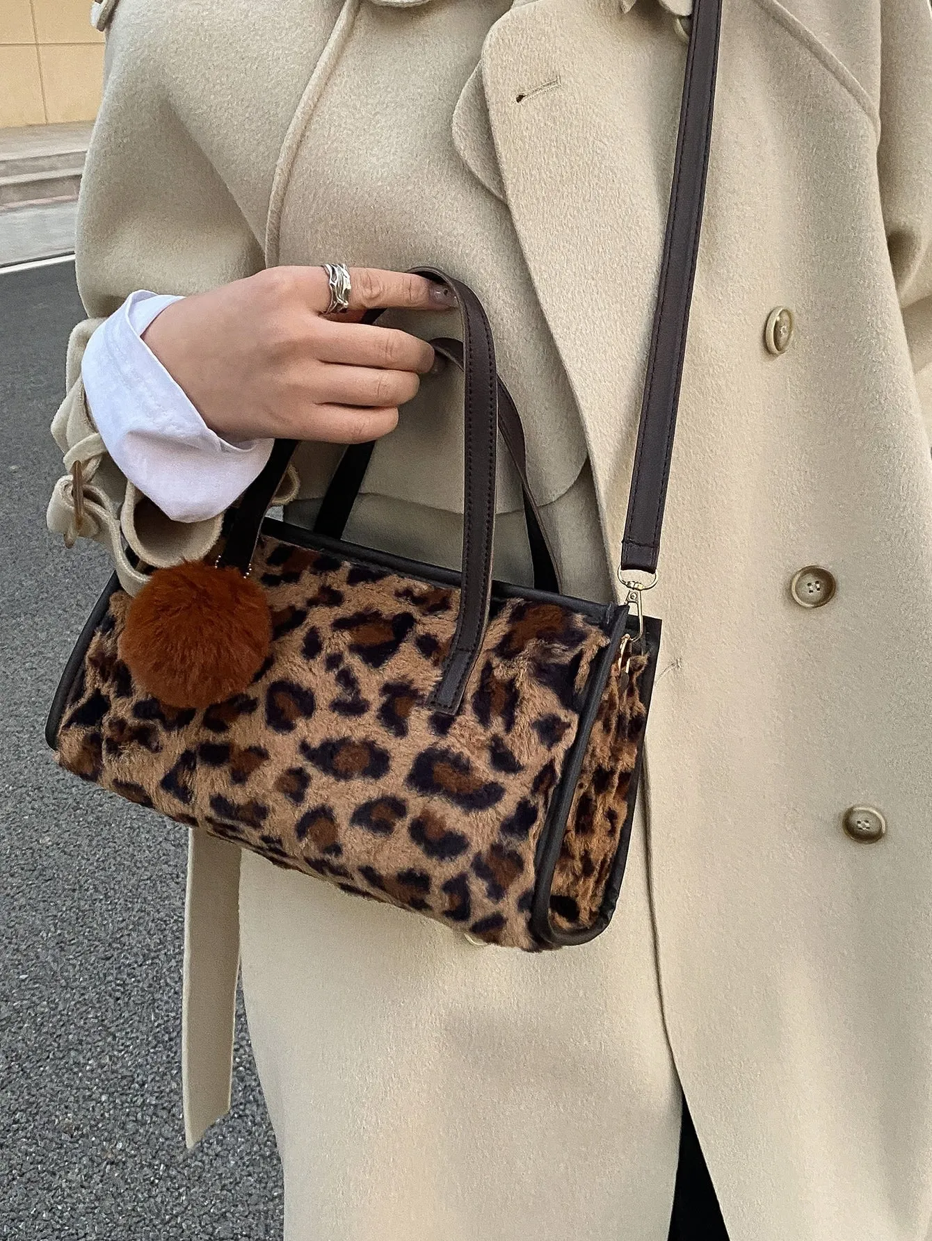 Leopard Pattern Square Bag With Bag Charm