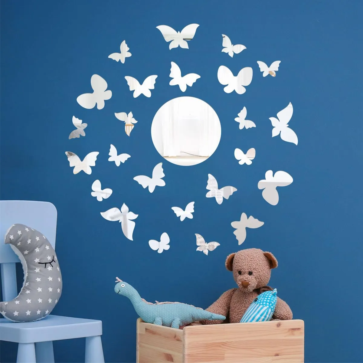 Rawpockets Butterfly Family Silver Mirror Sticker for Wall, 2mm Premium 3D Sticker, Acrylic Mirror Wall Decor Sticker, Wall Mirror Stickers, Wall Stickers for Hall Room, Bed Room, Kitchen