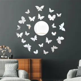 Rawpockets Butterfly Family Silver Mirror Sticker for Wall, 2mm Premium 3D Sticker, Acrylic Mirror Wall Decor Sticker, Wall Mirror Stickers, Wall Stickers for Hall Room, Bed Room, Kitchen