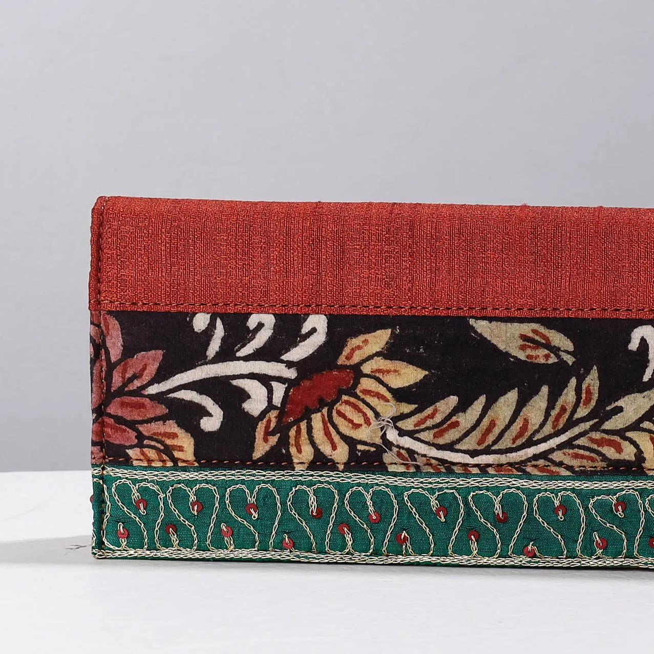 Red - Handpainted Kalamkari Natural Dyed Ghicha Silk Clutch