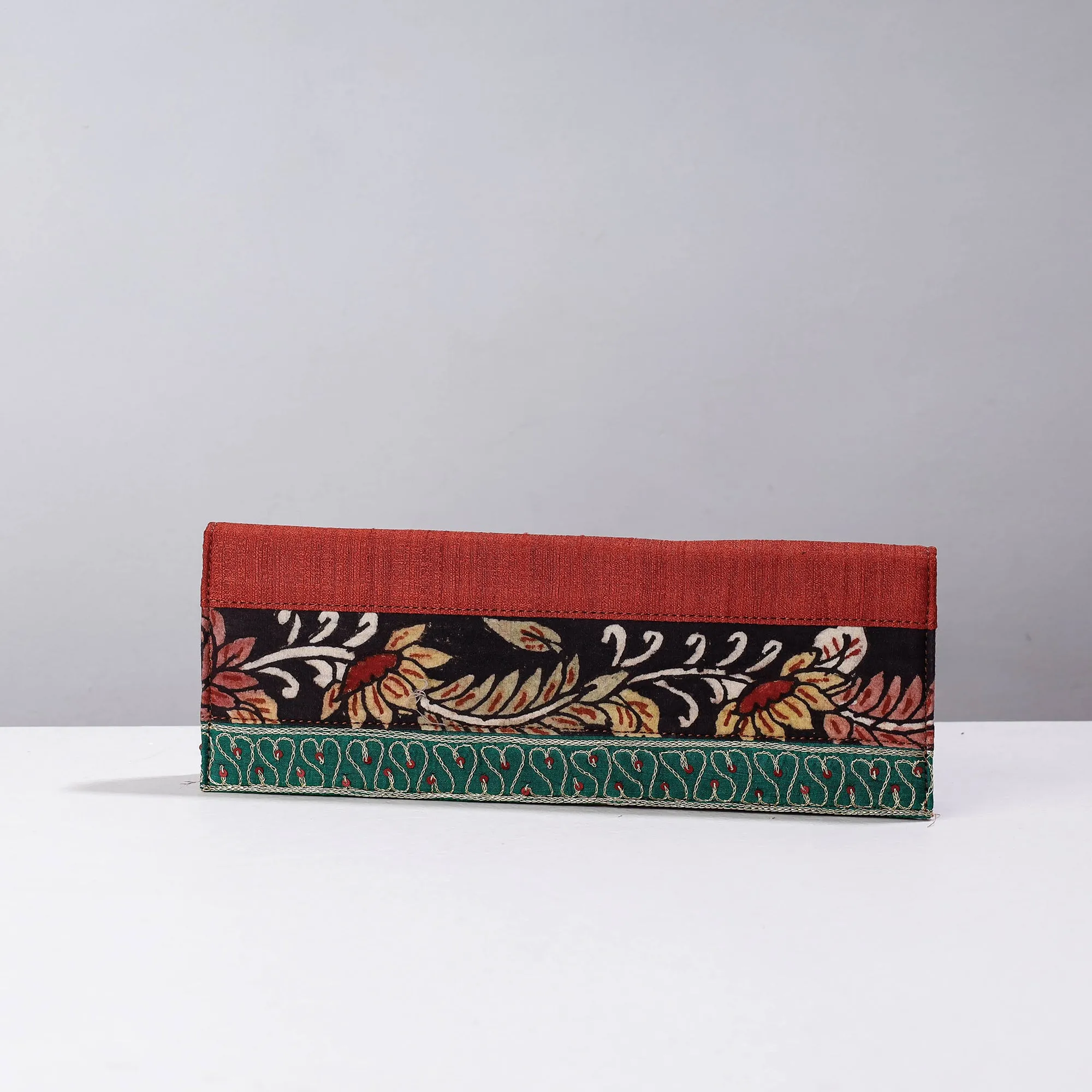 Red - Handpainted Kalamkari Natural Dyed Ghicha Silk Clutch