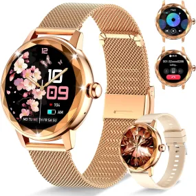 Smart Watch for Women with Make/Answer Call, 1.2" Adjustable Fitness Watch with Heart Rate Sleep Monitor Female Cycle and 100  Sports Modes for iOS Android (G02-Rose Gold)