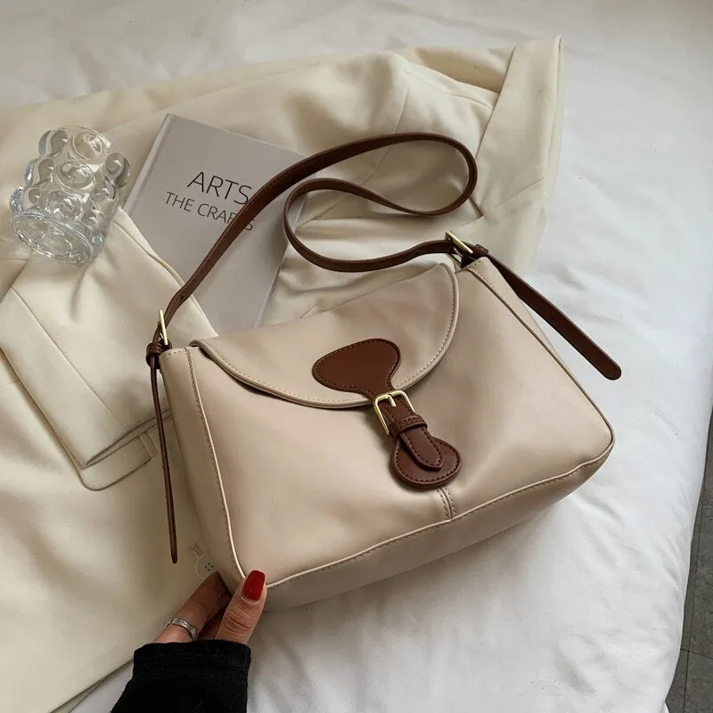 Soft Small PU Leather Flap Crossbody Bags For Women 2021 Winter Color Contrast Branded Trending Shoulder Handbags And Purses