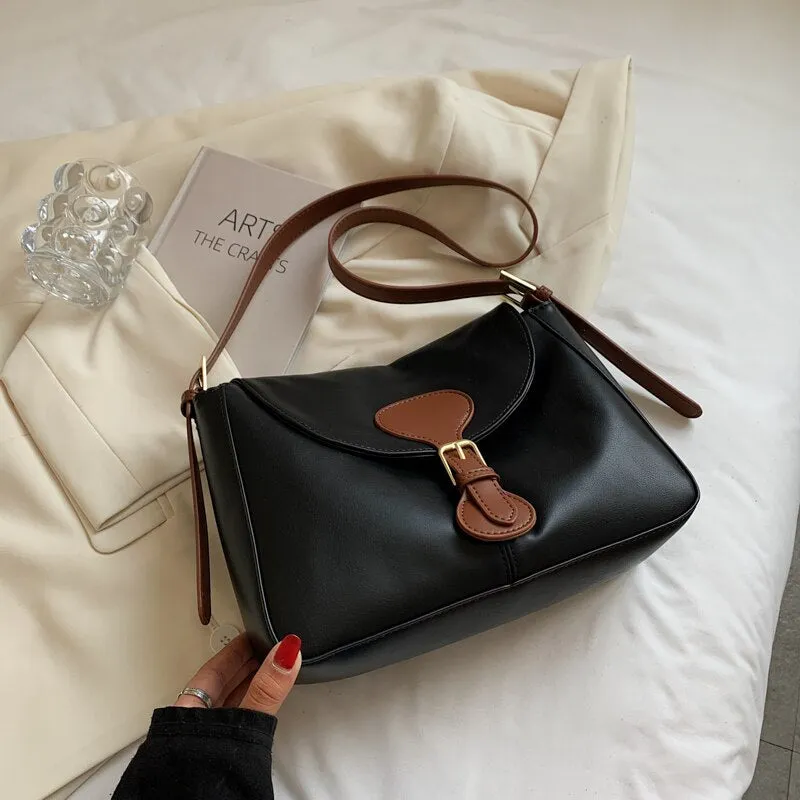 Soft Small PU Leather Flap Crossbody Bags For Women 2021 Winter Color Contrast Branded Trending Shoulder Handbags And Purses