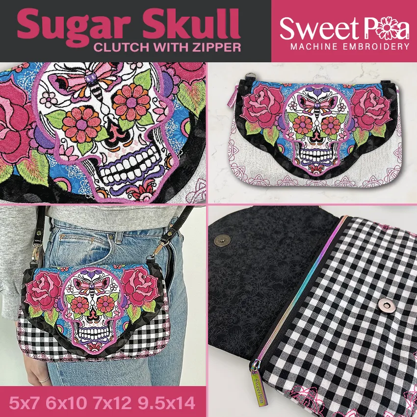 Sugar Skull Clutch with Zipper