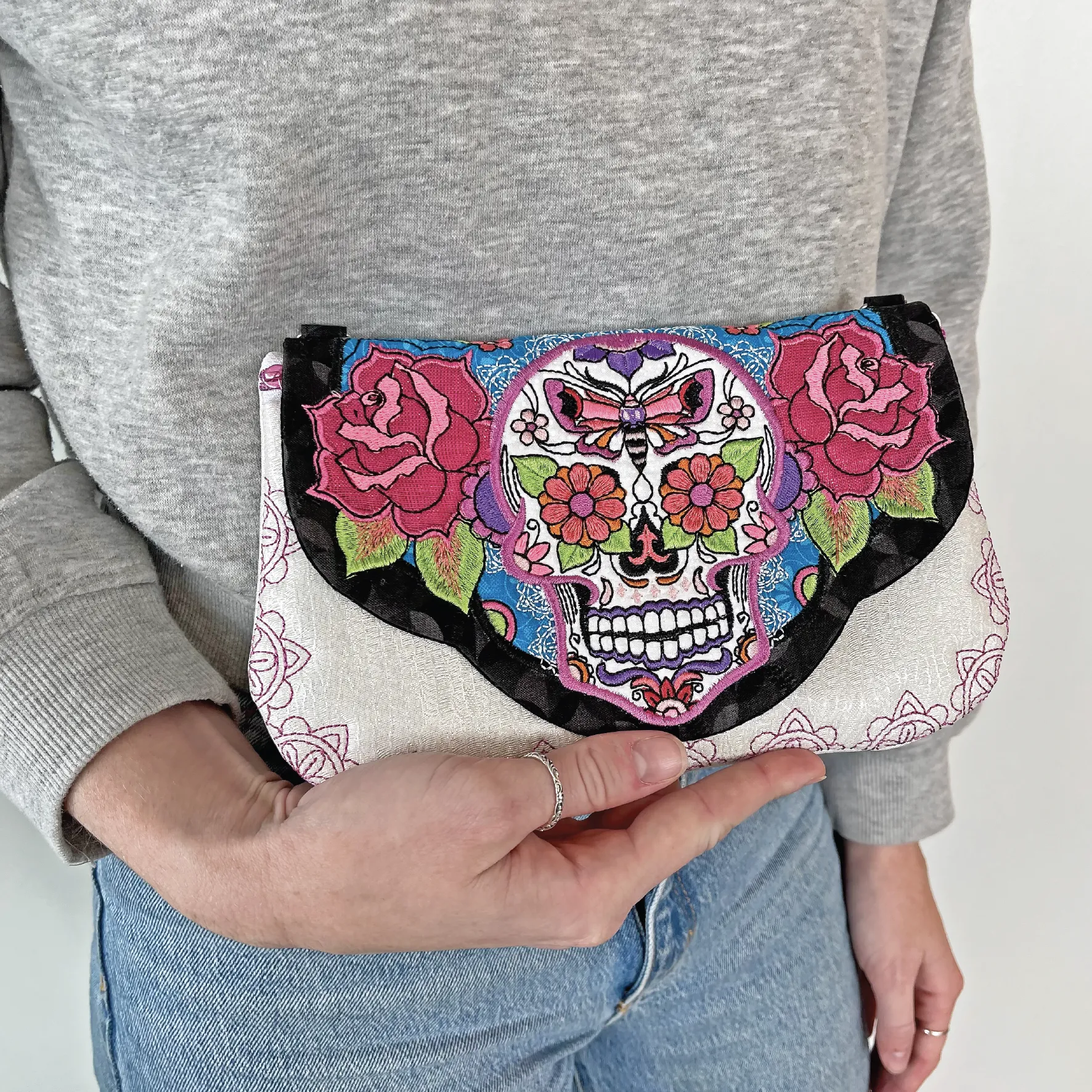 Sugar Skull Clutch with Zipper