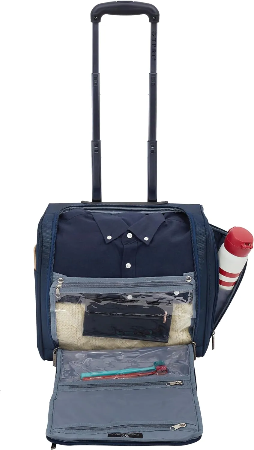 TPRC Smart Under Seat Carry-On Luggage with USB Charging Port, Navy Blue, Underseater 15-Inch