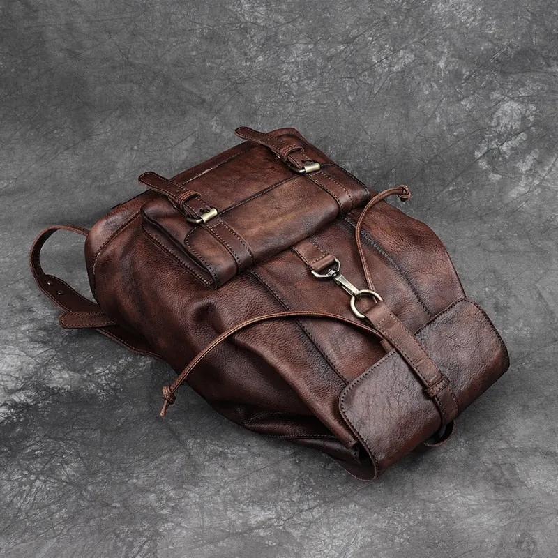 Unisex First Layer Cowhide Leather Retro Large Capacity Laptop Bag