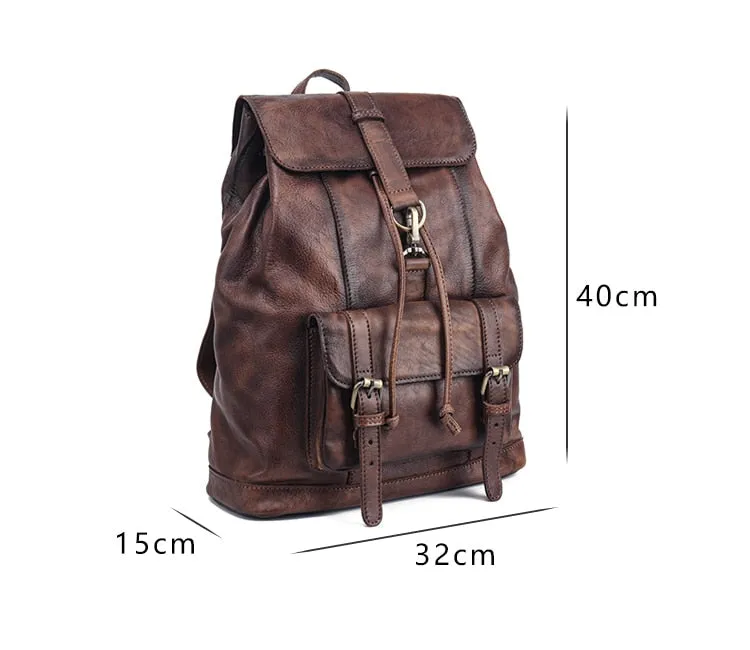 Unisex First Layer Cowhide Leather Retro Large Capacity Laptop Bag