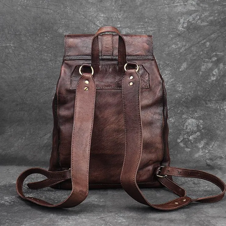 Unisex First Layer Cowhide Leather Retro Large Capacity Laptop Bag